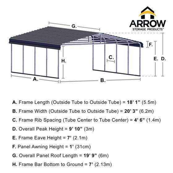 Shelterlogic Arrow Carport, 20x20x07, Eggshell