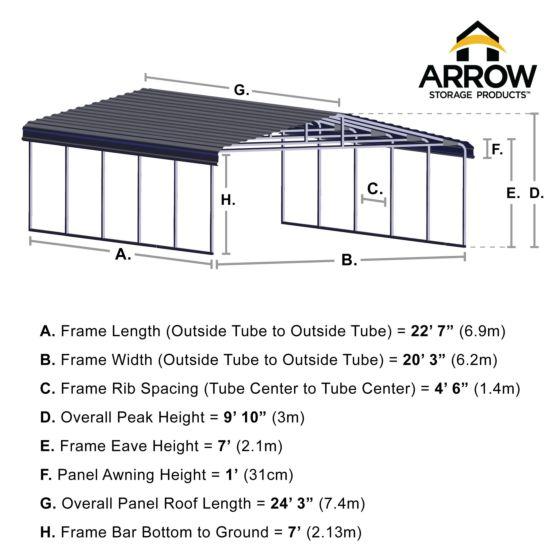 Shelterlogic Arrow Carport, 20x24x07, Eggshell