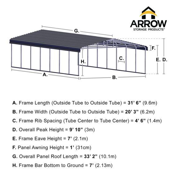 Shelterlogic Arrow Carport, 20x29x07, Eggshell