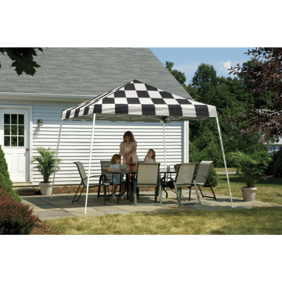Shelterlogic 12x12 SL Pop-up Canopy, Checkered Flag Cover, Black Roller Bag