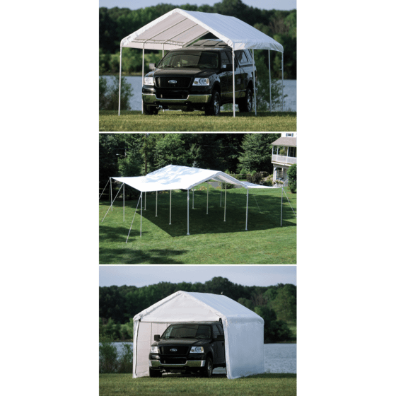 Shelterlogic 10'×20' Canopy, 1-3/8" 8-Leg Frame, White Cover, Enclosure & Extension Kits