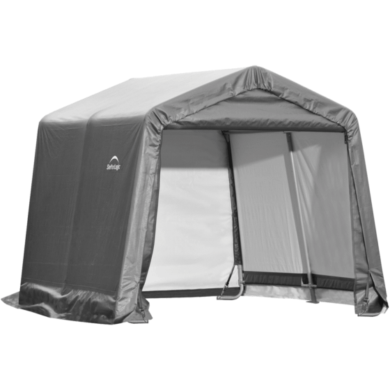 Shelterlogic 10×10×8 Peak Style Storage Shed, 1-3/8" Frame, Grey Cover