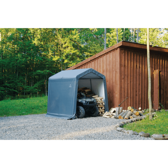 Shelterlogic 8×8×8 Peak Style Storage Shed, 1-3/8" Frame, Grey Cover