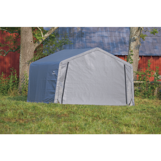 Shelterlogic 12×12×8 Peak Style Storage Shed, 1-3/8" Frame, Grey Cover