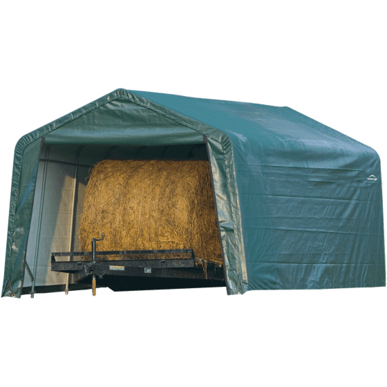 Shelterlogic 12x20x8 Peak Style Hay Storage Shelter, Green Cover