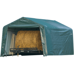 Shelterlogic 12x20x8 Peak Style Hay Storage Shelter, Green Cover