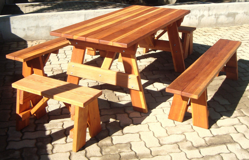 Best Redwood Outdoor Super Deck With Attached Bench Picnic Table PTACHBB-5SC1905