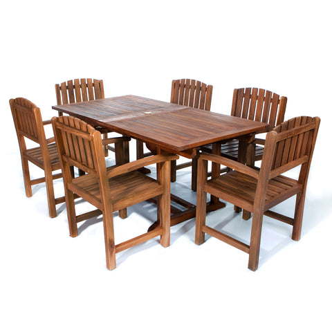 All Things Cedar 7-Piece Expandable to 83-in and 95-in Teak Dining Table and Chair Set TE90-20