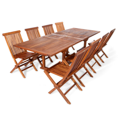 All Things Cedar 9-Piece Expandable to 83-in and 95-in Teak Dining Table and Folding Chair Set TE90-22