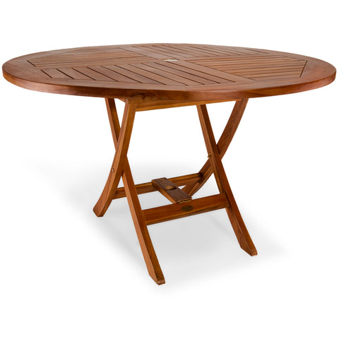 All Things Cedar 6-Piece with Umbrella Round Folding Table Dining Set TT6P-R-B