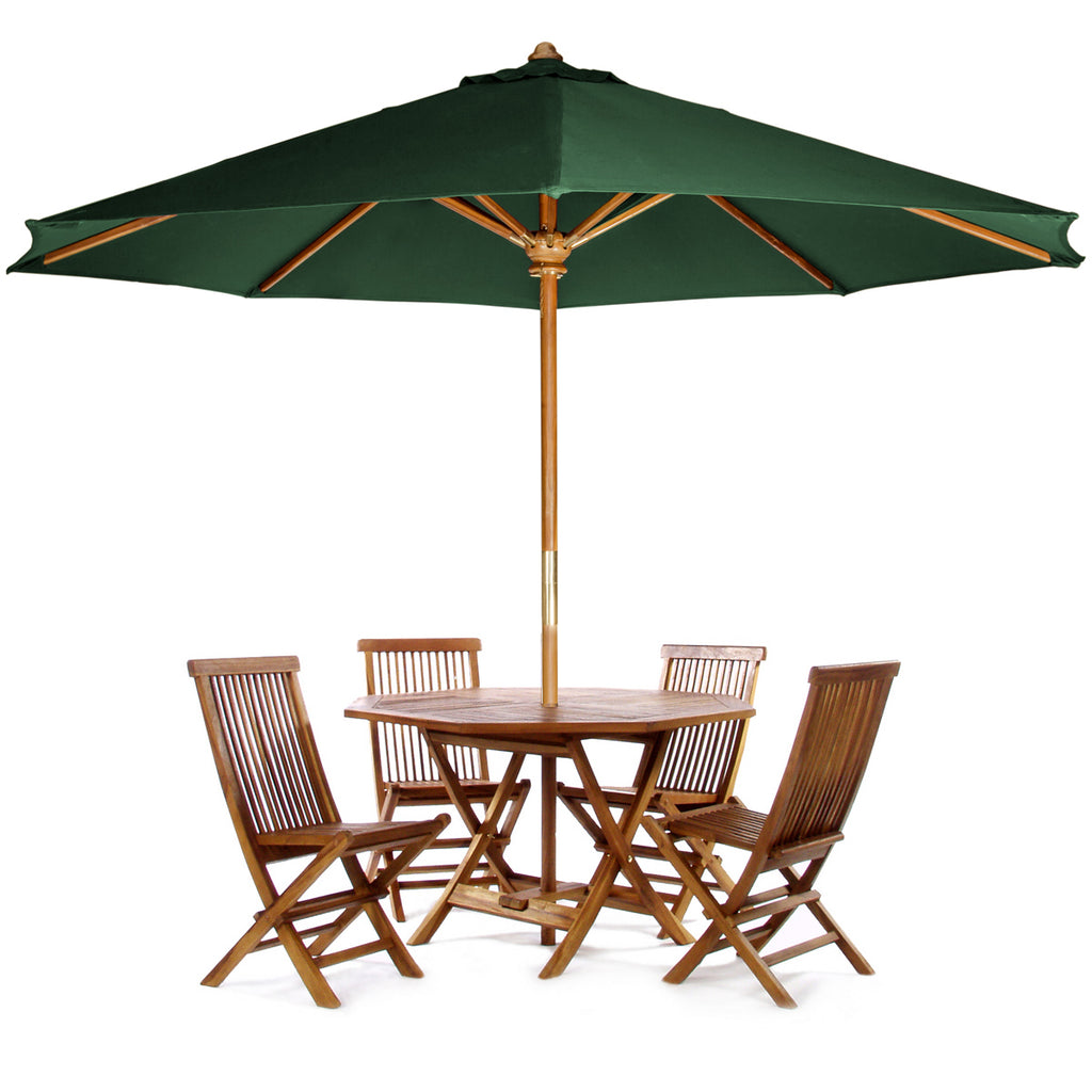 All Things Cedar with Octagon Table Folding Chairs and Umbrella Dining Set TT6P-O-B