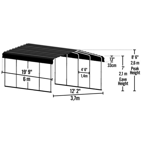 Shelterlogic Arrow® Carport, 12x20x7, 29 Gauge Galvanized Steel Roof Panels, 2 in. (5 cm) Square Tube Frame